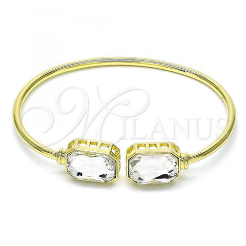 Oro Laminado Individual Bangle, Gold Filled Style with White Crystal, Polished, Golden Finish, 07.380.0004