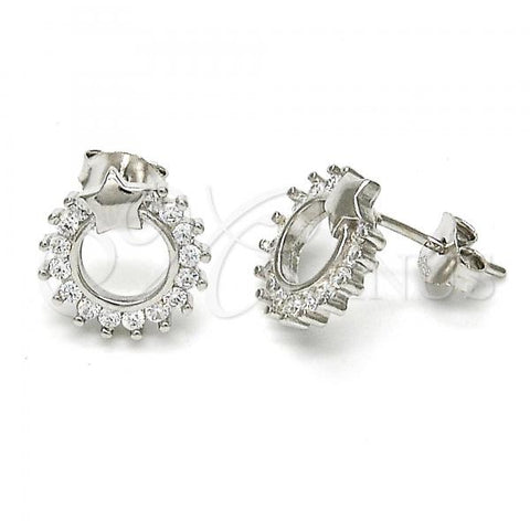 Sterling Silver Stud Earring, Star Design, with White Cubic Zirconia, Polished, Rhodium Finish, 02.285.0005