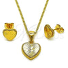 Oro Laminado Earring and Pendant Adult Set, Gold Filled Style Heart Design, Diamond Cutting Finish, Golden Finish, 10.342.0203