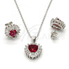 Sterling Silver Earring and Pendant Adult Set, Heart Design, with Garnet and White Cubic Zirconia, Polished, Rhodium Finish, 10.286.0025.1