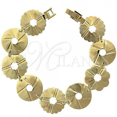 Oro Laminado Fancy Bracelet, Gold Filled Style Flower Design, Diamond Cutting Finish, Golden Finish, 5.018.002.2