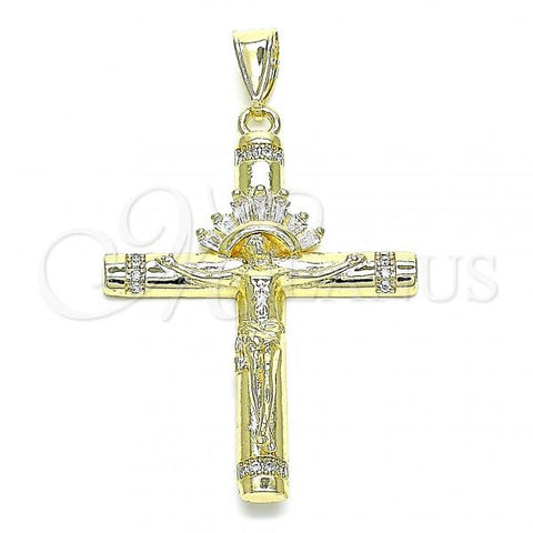 Oro Laminado Religious Pendant, Gold Filled Style Crucifix Design, with White Cubic Zirconia, Polished, Golden Finish, 05.253.0146