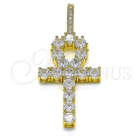 Oro Laminado Fancy Pendant, Gold Filled Style Cross Design, with White Cubic Zirconia, Polished, Golden Finish, 05.373.0003