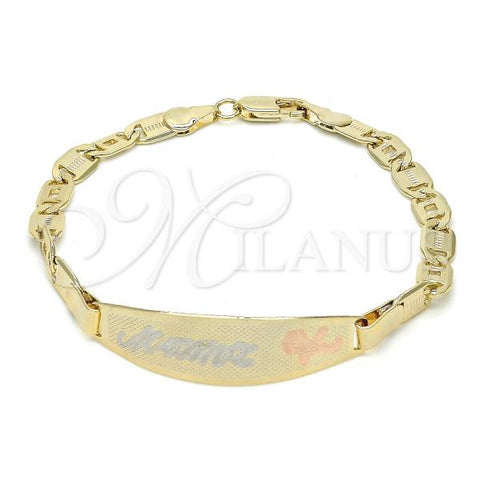 Oro Laminado ID Bracelet, Gold Filled Style Flower Design, Polished, Tricolor, 03.63.1933.1.07