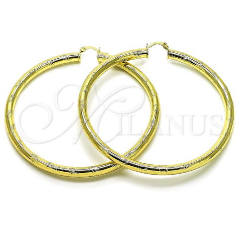 Oro Laminado Extra Large Hoop, Gold Filled Style Hollow Design, Diamond Cutting Finish, Golden Finish, 02.213.0228.80