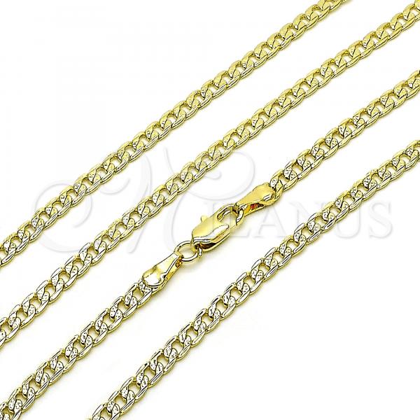 Oro Laminado Basic Necklace, Gold Filled Style Pave Cuban Design, Diamond Cutting Finish, Golden Finish, 04.213.0298.24