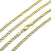 Oro Laminado Basic Necklace, Gold Filled Style Pave Cuban Design, Diamond Cutting Finish, Golden Finish, 04.213.0298.24