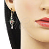 Oro Laminado Long Earring, Gold Filled Style Peacock Design, with Multicolor Cubic Zirconia, Polished, Golden Finish, 02.196.0101