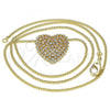 Oro Laminado Pendant Necklace, Gold Filled Style Heart Design, with White Micro Pave, Polished, Golden Finish, 04.156.0370.20