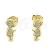 Oro Laminado Stud Earring, Gold Filled Style Little Boy Design, with White Micro Pave, Polished, Golden Finish, 02.156.0420