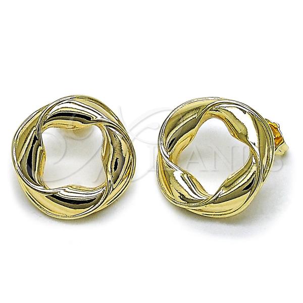 Oro Laminado Stud Earring, Gold Filled Style and Four-leaf Clover Polished, Golden Finish, 02.163.0367