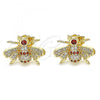 Oro Laminado Stud Earring, Gold Filled Style Bee Design, with Garnet and White Micro Pave, Polished, Golden Finish, 02.210.0412.1