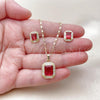 Oro Laminado Earring and Pendant Adult Set, Gold Filled Style Cluster Design, with Ruby and White Cubic Zirconia, Polished, Golden Finish, 10.196.0180.2
