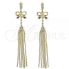 Oro Laminado Long Earring, Gold Filled Style Bow Design, with White Cubic Zirconia, Polished, Golden Finish, 5.066.004