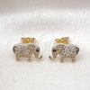 Oro Laminado Stud Earring, Gold Filled Style Elephant Design, with White and Black Micro Pave, Polished, Golden Finish, 02.411.0023