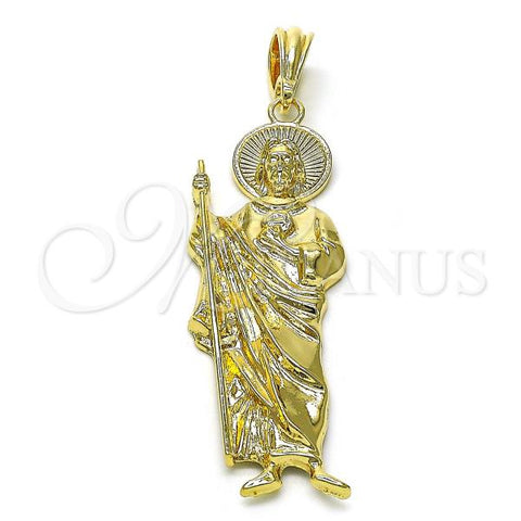 Oro Laminado Religious Pendant, Gold Filled Style San Judas Design, Diamond Cutting Finish, Golden Finish, 05.196.0007