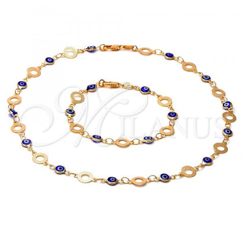 Oro Laminado Necklace and Bracelet, Gold Filled Style Evil Eye Design, Enamel Finish, Golden Finish, 06.63.0018