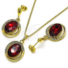 Oro Laminado Earring and Pendant Adult Set, Gold Filled Style with Light Siam and Crystal Crystal, Polished, Golden Finish, 10.379.0046.4