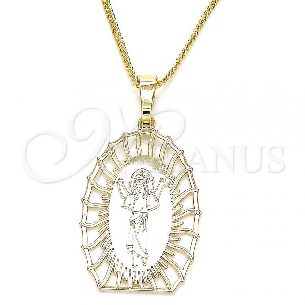 Oro Laminado Pendant Necklace, Gold Filled Style Divino Niño Design, Polished, Golden Finish, 04.106.0044.1.20