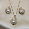 Oro Laminado Earring and Pendant Adult Set, Gold Filled Style with Ivory Pearl, Polished, Golden Finish, 10.379.0068