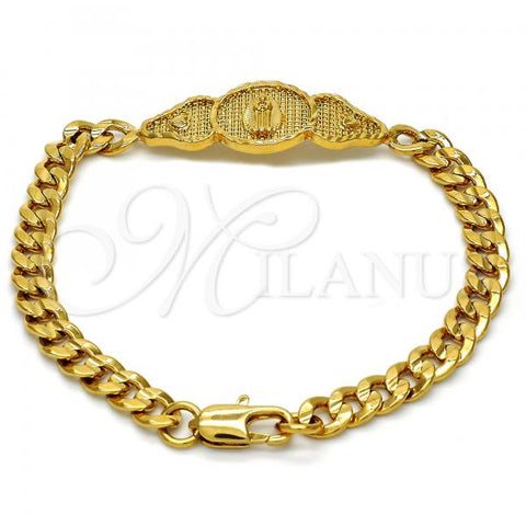 Oro Laminado ID Bracelet, Gold Filled Style Heart Design, Polished, Golden Finish, 03.102.0026.08