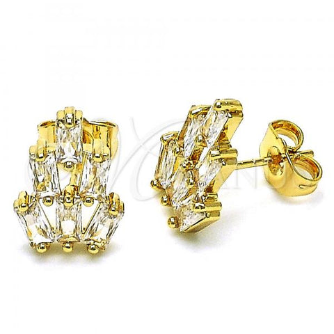 Oro Laminado Stud Earring, Gold Filled Style with White Cubic Zirconia, Polished, Golden Finish, 02.283.0051