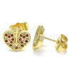 Oro Laminado Stud Earring, Gold Filled Style Heart Design, with Garnet and White Micro Pave, Polished, Golden Finish, 02.156.0480.1