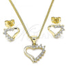 Oro Laminado Earring and Pendant Adult Set, Gold Filled Style Heart Design, with White Cubic Zirconia, Polished, Golden Finish, 10.213.0013