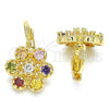 Oro Laminado Leverback Earring, Gold Filled Style with Multicolor Cubic Zirconia, Polished, Golden Finish, 02.210.0215.1