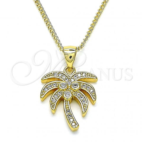 Oro Laminado Pendant Necklace, Gold Filled Style Tree Design, with White Cubic Zirconia and White Micro Pave, Polished, Golden Finish, 04.342.0061.20