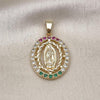 Oro Laminado Religious Pendant, Gold Filled Style Guadalupe and Twist Design, with Multicolor Cubic Zirconia, Polished, Golden Finish, 05.210.0005.1