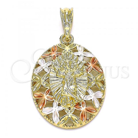 Oro Laminado Religious Pendant, Gold Filled Style Divino Niño and Butterfly Design, Polished, Tricolor, 05.380.0138