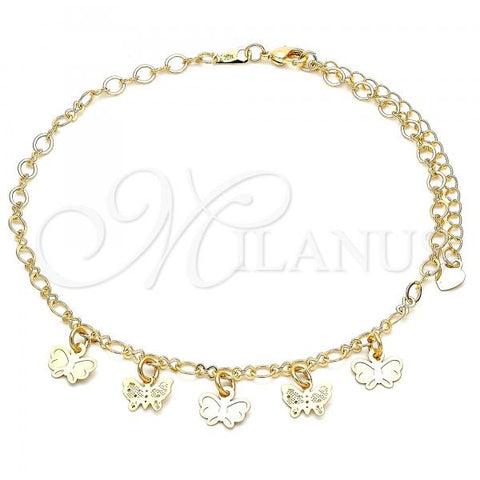 Oro Laminado Charm Anklet , Gold Filled Style Butterfly Design, Polished, Golden Finish, 03.63.2210.10