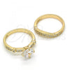 Oro Laminado Wedding Ring, Gold Filled Style Duo Design, with White Cubic Zirconia, Polished, Golden Finish, 01.284.0035.09 (Size 9)