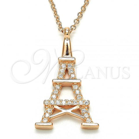 Sterling Silver Pendant Necklace, Eiffel Tower Design, with White Cubic Zirconia, Polished, Rose Gold Finish, 04.336.0093.1.16
