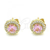 Oro Laminado Stud Earring, Gold Filled Style with Pink Cubic Zirconia and White Micro Pave, Polished, Golden Finish, 02.210.0478.3