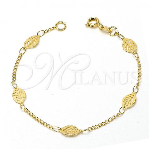 Oro Laminado Fancy Bracelet, Gold Filled Style Leaf and Filigree Design, Polished, Golden Finish, 06.09.0001.07