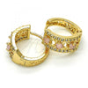 Oro Laminado Huggie Hoop, Gold Filled Style with Pink and White Cubic Zirconia, Polished, Golden Finish, 02.210.0084.5.15