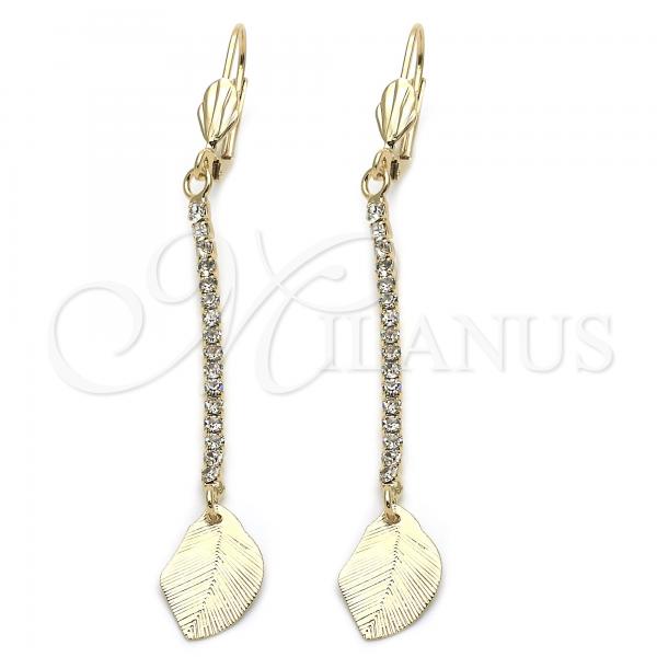 Oro Laminado Long Earring, Gold Filled Style Leaf Design, with  Cubic Zirconia, Golden Finish, 5.081.012