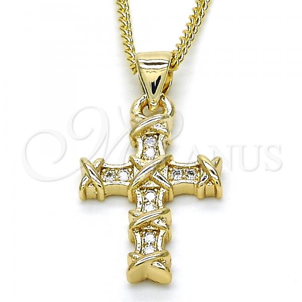 Oro Laminado Pendant Necklace, Gold Filled Style Cross Design, with White Micro Pave, Polished, Golden Finish, 04.156.0168.20