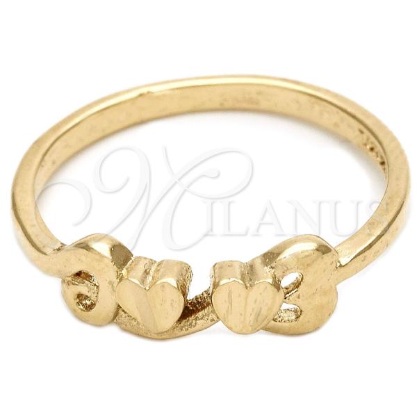 Oro Laminado Elegant Ring, Gold Filled Style Heart Design, Diamond Cutting Finish, Golden Finish, 01.63.0560.08 (Size 8)