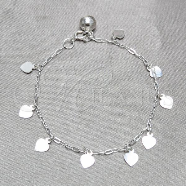 Sterling Silver Fancy Bracelet, Heart Design, Polished, Silver Finish, 03.409.0157.07