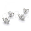 Sterling Silver Stud Earring, Crown Design, with White Cubic Zirconia, Polished,, 02.285.0066