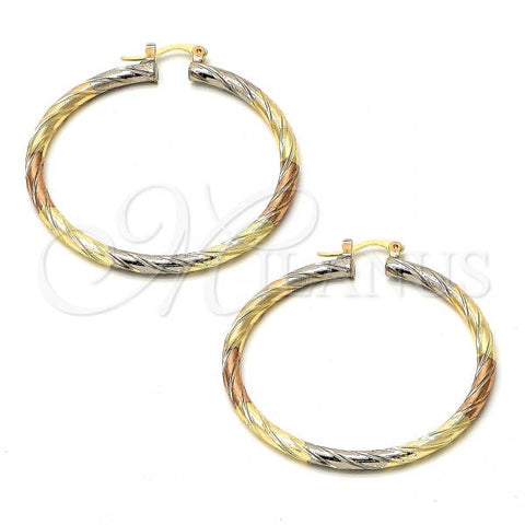 Gold Plated Large Hoop, Diamond Cutting Finish, Tricolor, 02.70.0024.45