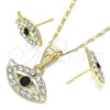 Oro Laminado Earring and Pendant Adult Set, Gold Filled Style with Black and White Crystal, Polished, Golden Finish, 10.351.0016