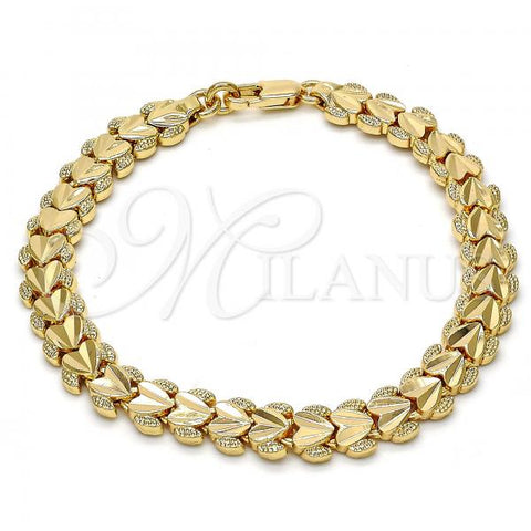 Gold Tone Fancy Bracelet, Heart Design, Diamond Cutting Finish, Golden Finish, 03.100.0028.08