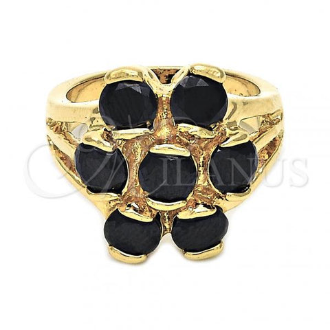 Oro Laminado Multi Stone Ring, Gold Filled Style Flower Design, with Black Cubic Zirconia, Polished, Golden Finish, 5.171.021.06 (Size 6)