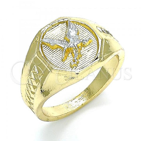 Oro Laminado Mens Ring, Gold Filled Style Eagle Design, Polished, Tricolor, 01.351.0013.09 (Size 9)