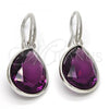 Rhodium Plated Dangle Earring, Teardrop Design, with Amethyst Swarovski Crystals, Polished, Rhodium Finish, 02.239.0016.5