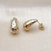 Oro Laminado Stud Earring, Gold Filled Style Chunky Design, with White Cubic Zirconia, Polished, Golden Finish, 02.283.0154